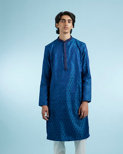 Diwas Men Teal Blue Opulence Silk Kurta