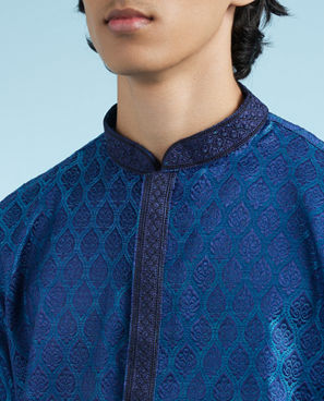 Diwas Men Teal Blue Opulence Silk Kurta