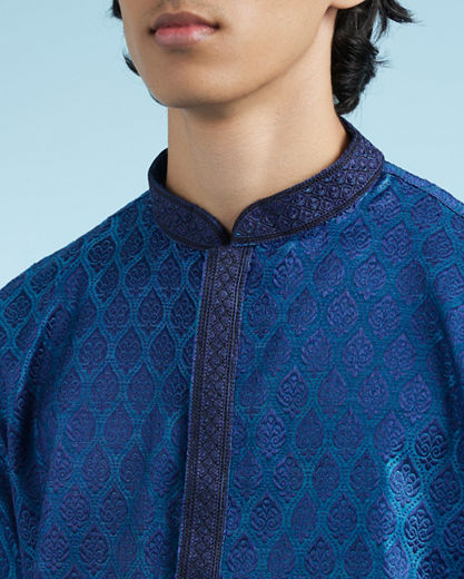 Diwas Men Teal Blue Opulence Silk Kurta