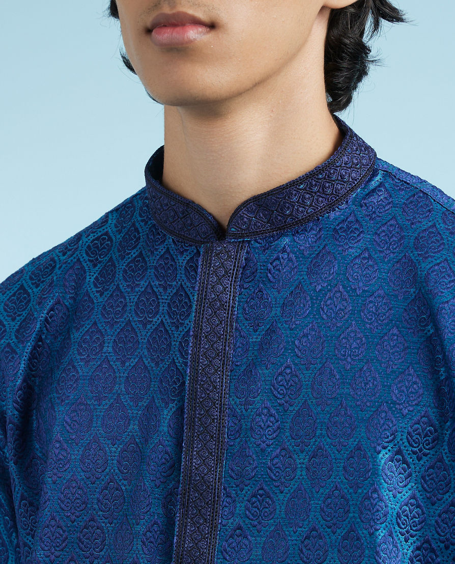 Diwas Men Teal Blue Opulence Silk Kurta