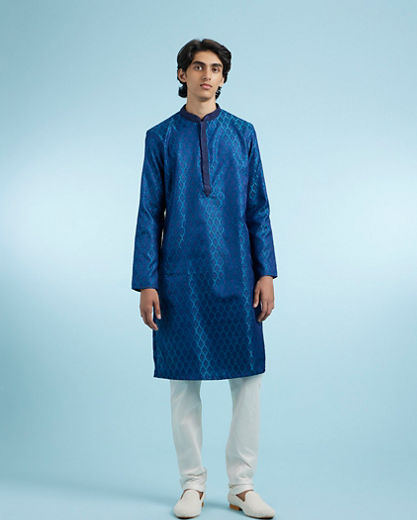 Diwas Men Teal Blue Opulence Silk Kurta