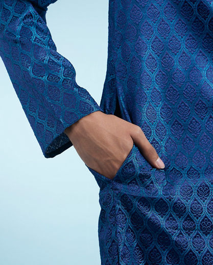 Diwas Men Teal Blue Opulence Silk Kurta
