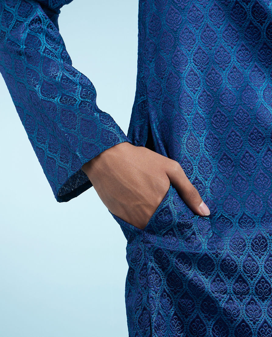 Diwas Men Teal Blue Opulence Silk Kurta