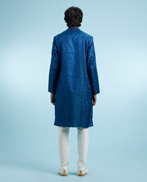 Diwas Men Teal Blue Opulence Silk Kurta
