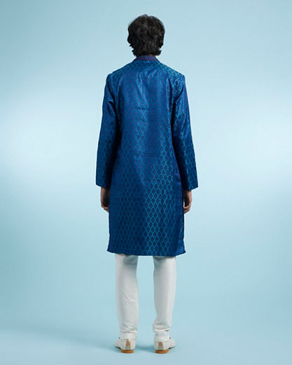 Diwas Men Teal Blue Opulence Silk Kurta