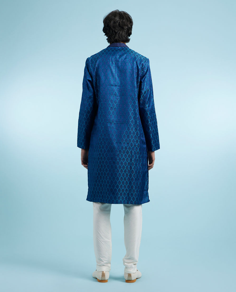 Diwas Men Teal Blue Opulence Silk Kurta