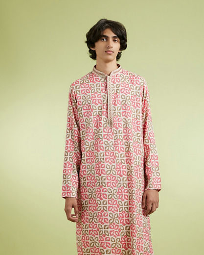 Diwas Men Elegant Coral Kurta