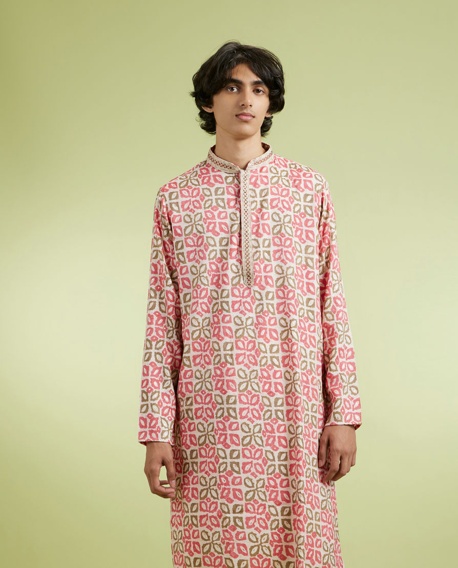 Diwas Men Elegant Coral Kurta