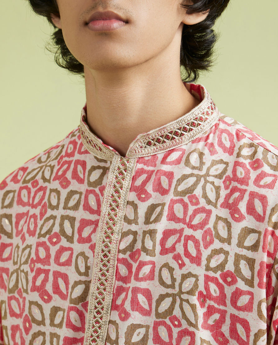 Diwas Men Elegant Coral Kurta