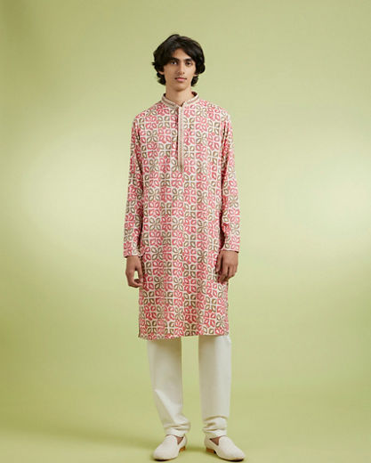 Diwas Men Elegant Coral Kurta