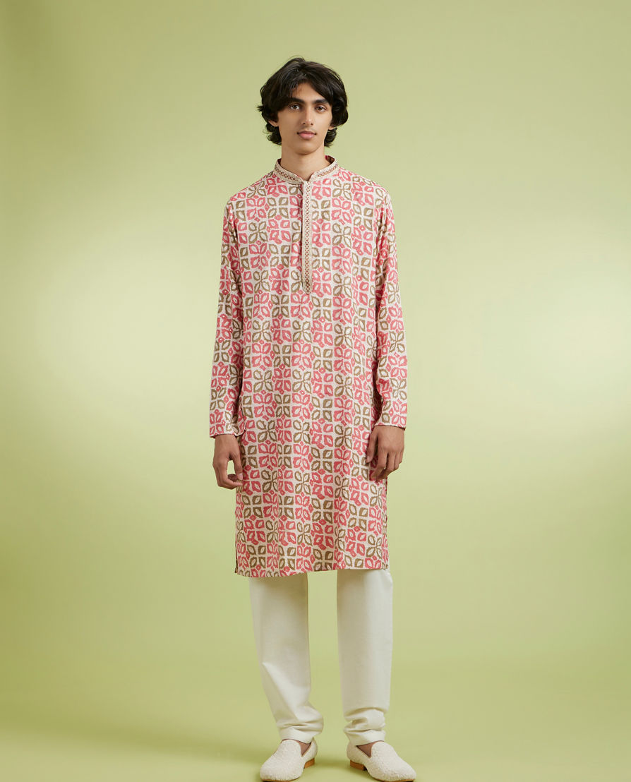 Diwas Men Elegant Coral Kurta