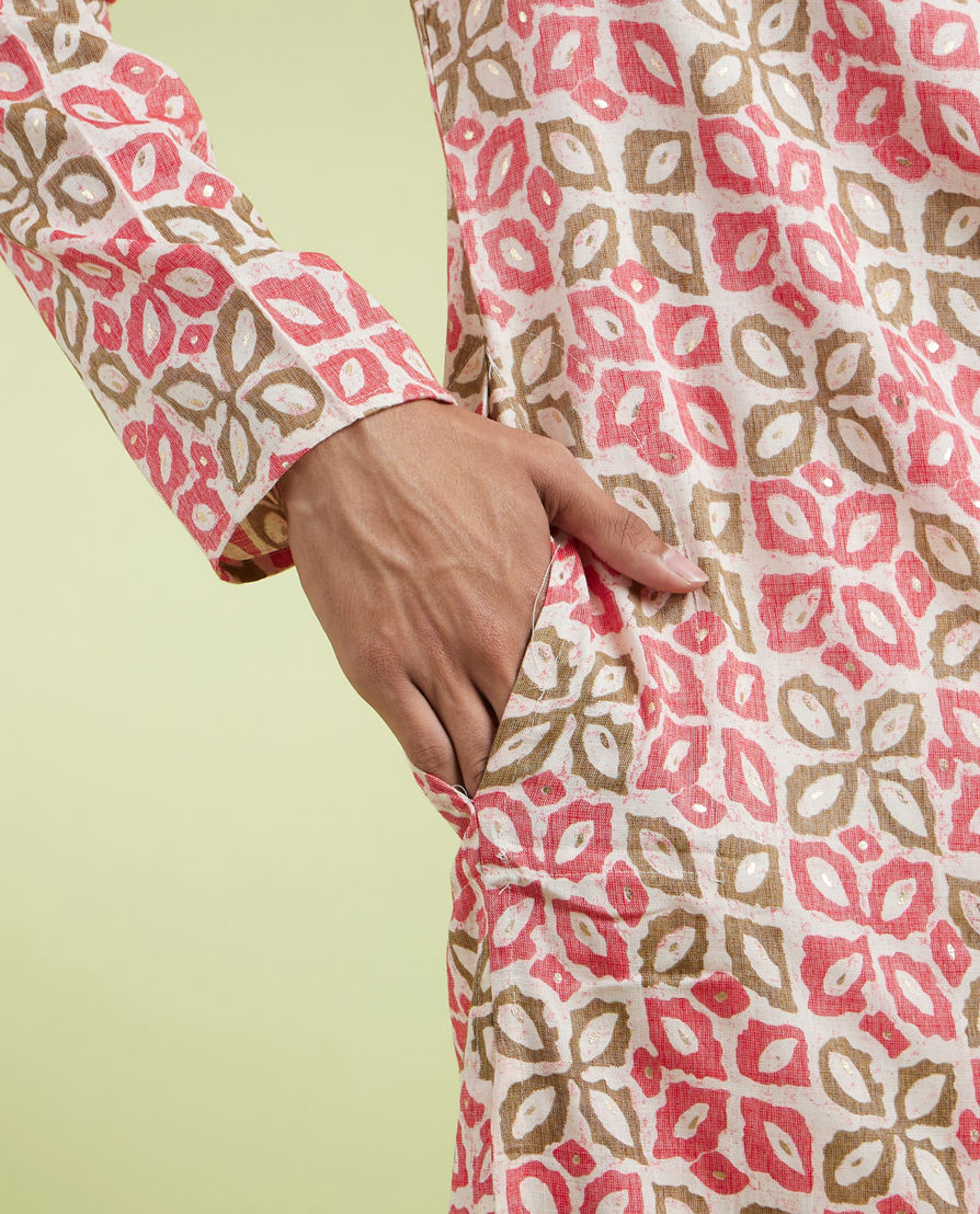 Diwas Men Elegant Coral Kurta