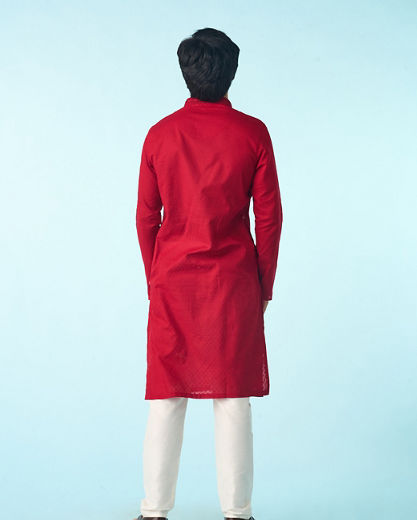 Diwas Men Regal Red Cotton Kurta