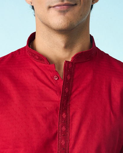 Diwas Men Regal Red Cotton Kurta