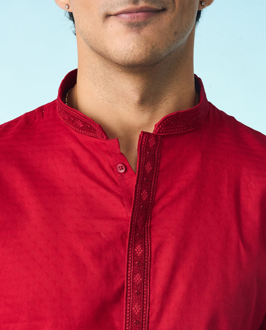 Diwas Men Regal Red Cotton Kurta