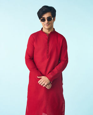 Diwas Men Regal Red Cotton Kurta