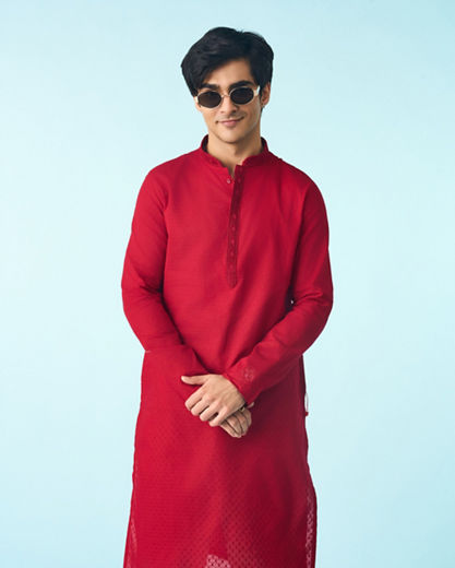 Diwas Men Regal Red Cotton Kurta