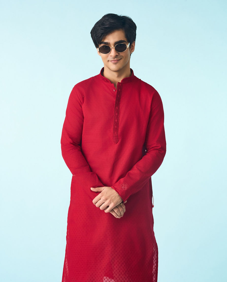 Diwas Men Regal Red Cotton Kurta