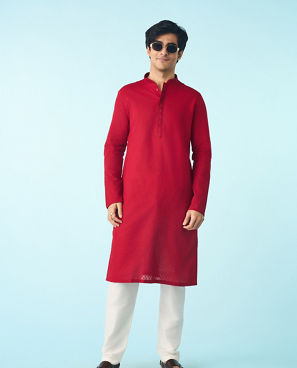 Diwas Men Regal Red Cotton Kurta