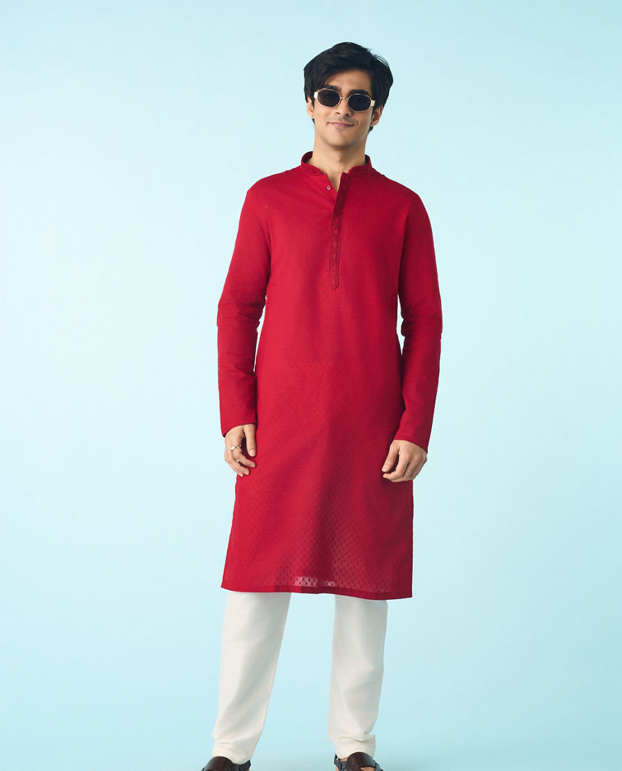 Diwas Men Regal Red Cotton Kurta