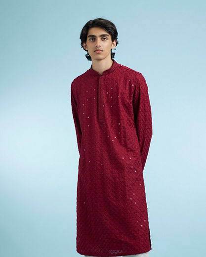 Diwas Men Maroon Majesty Cotton Kurta