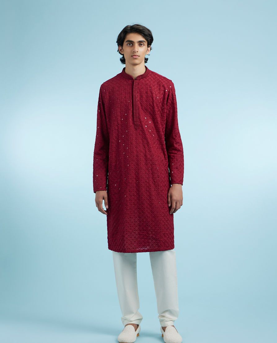 Diwas Men Maroon Majesty Cotton Kurta