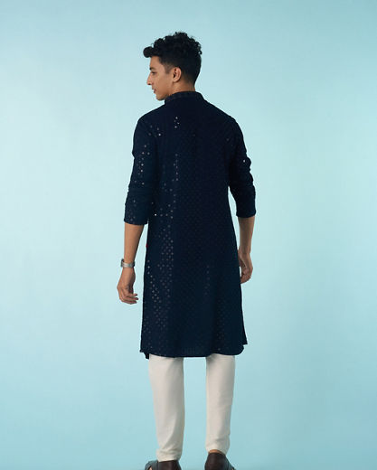 Diwas Men Dark Blue Viscose Elegance Kurta