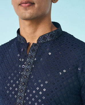 Diwas Men Dark Blue Viscose Elegance Kurta