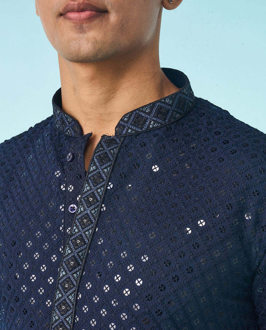 Diwas Men Dark Blue Viscose Elegance Kurta