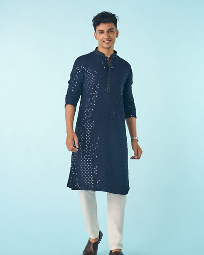 Diwas Men Dark Blue Viscose Elegance Kurta