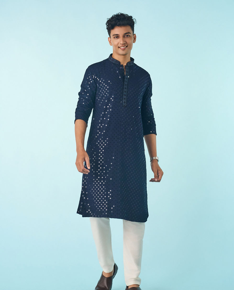 Diwas Men Dark Blue Viscose Elegance Kurta
