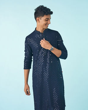 Diwas Men Dark Blue Viscose Elegance Kurta