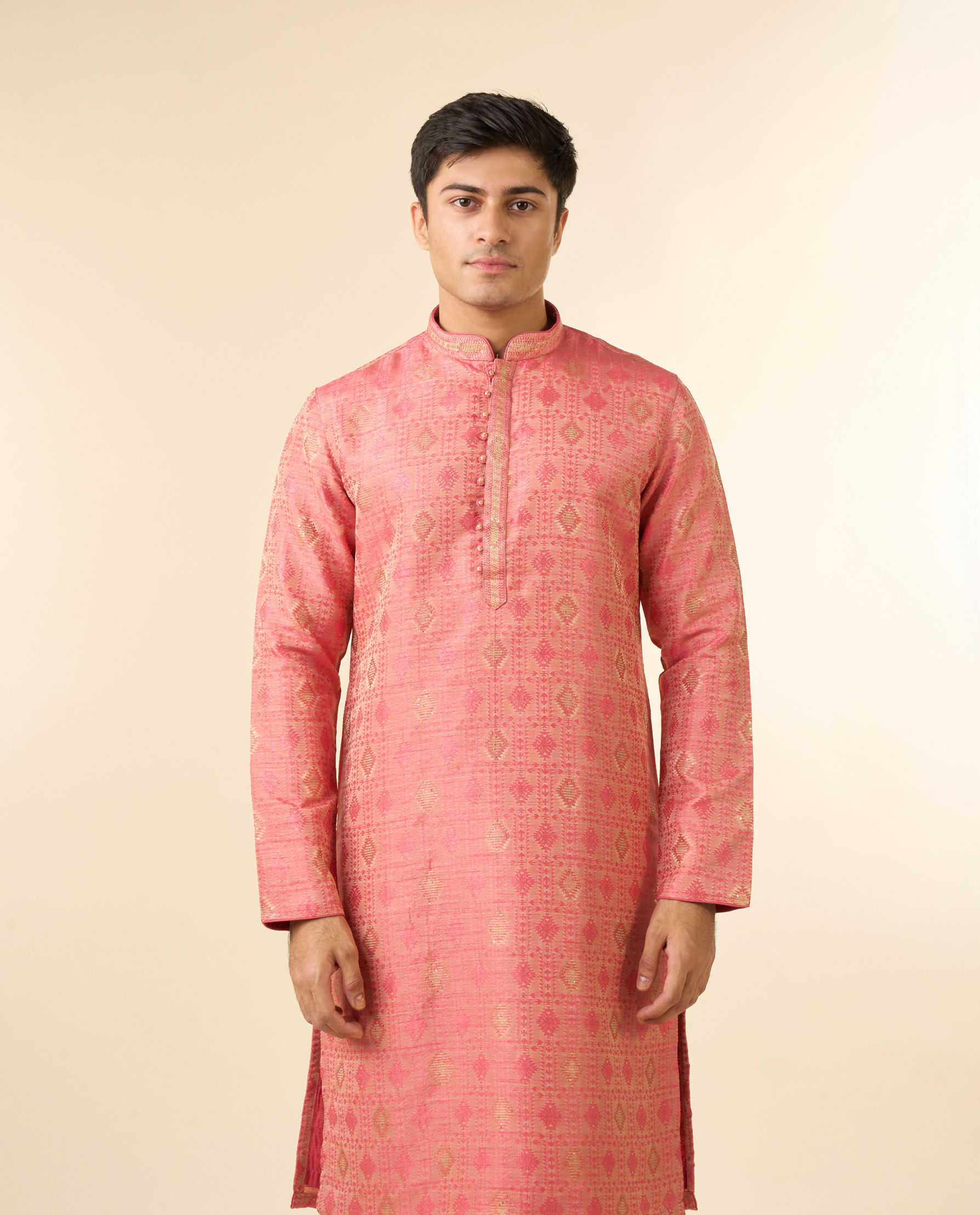 Diwas Men Pink Brocade Elegance Kurta