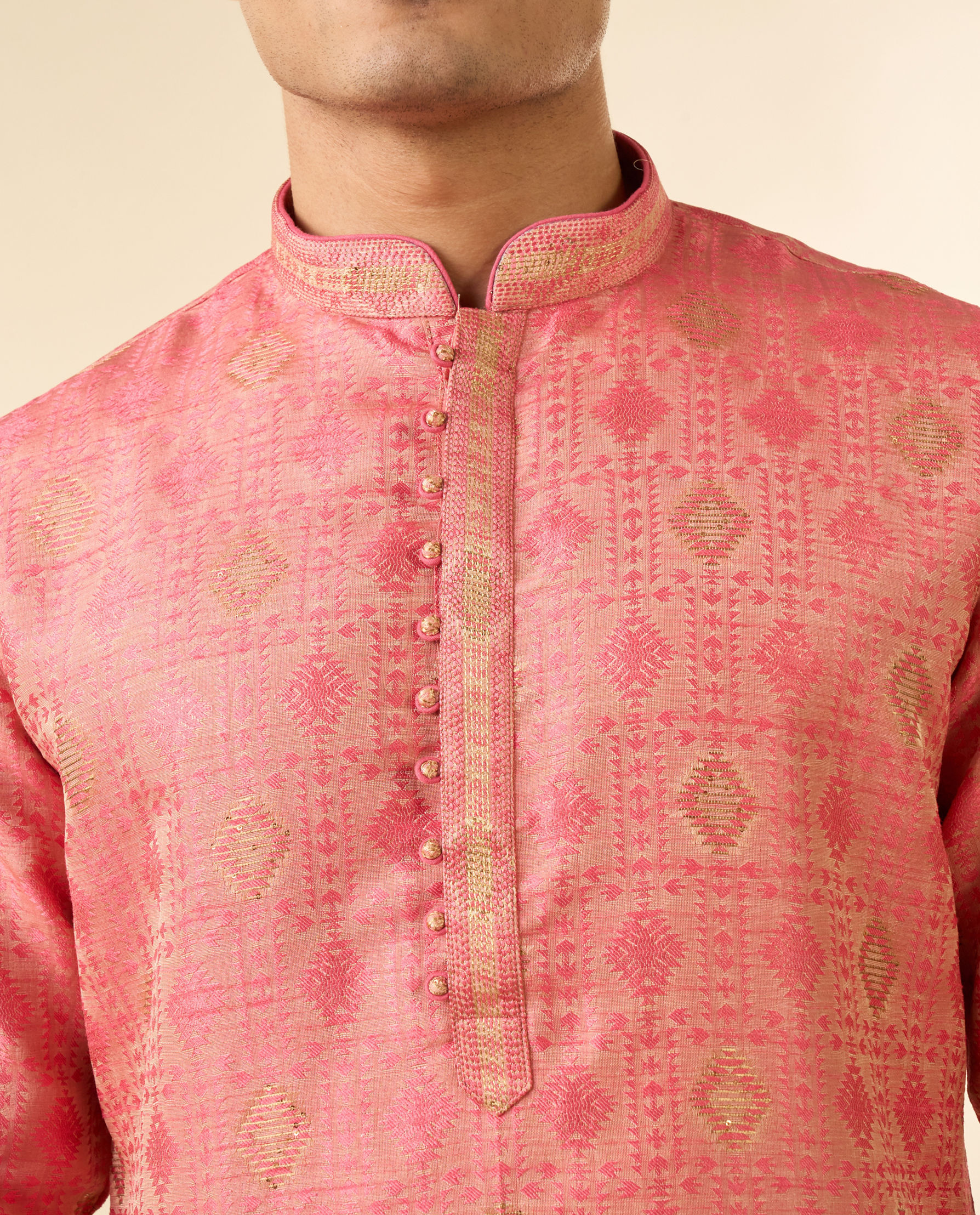 Diwas Men Pink Brocade Elegance Kurta