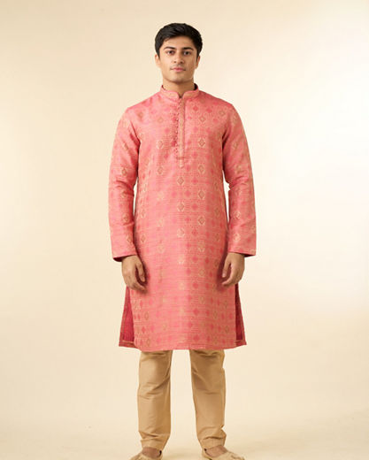 Diwas Men Pink Brocade Elegance Kurta