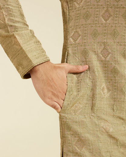 Diwas Men Pista Green Diamond Patterned Kurta with Potli Buttons