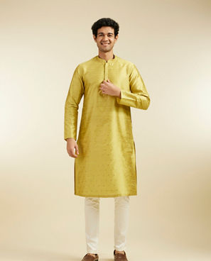 Diwas Men Mehndi Green Buta Patterned Kurta