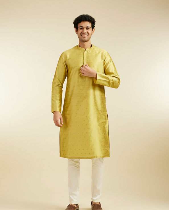 alt message - Diwas Men Mehndi Green Buta Patterned Kurta image number 2