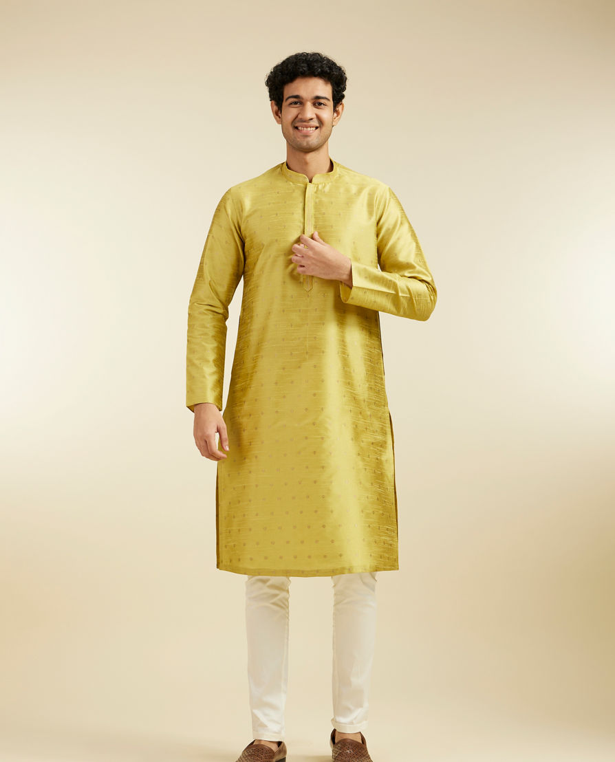 Diwas Men Mehndi Green Buta Patterned Kurta