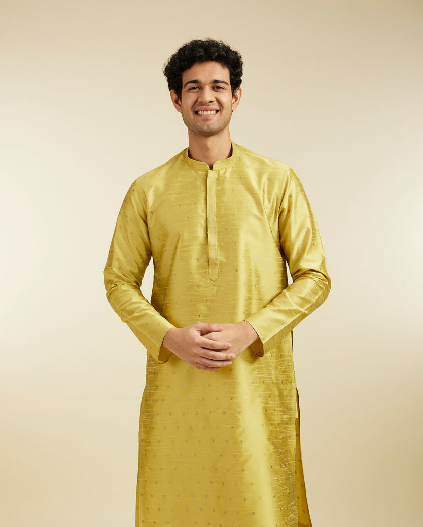 alt message - Diwas Men Mehndi Green Buta Patterned Kurta image number 0