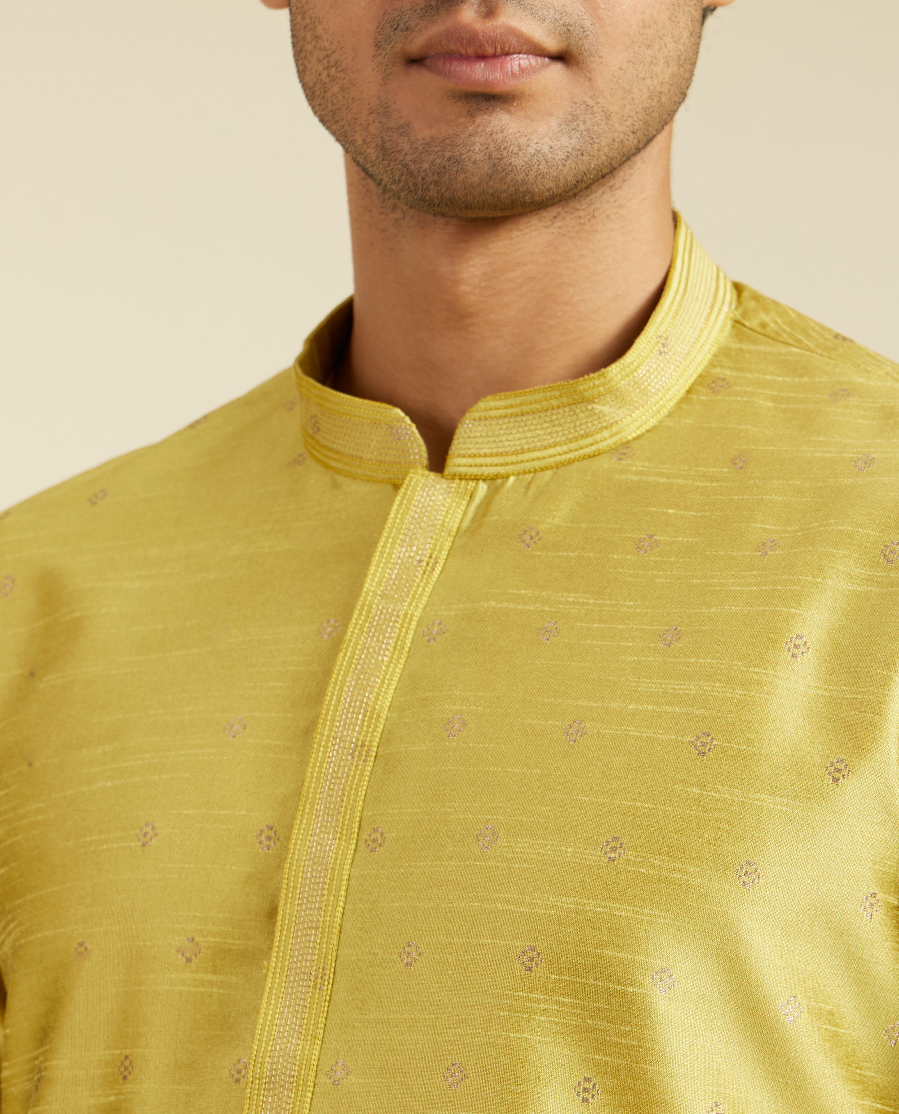 Diwas Men Mehndi Green Buta Patterned Kurta