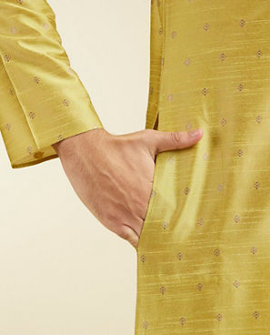 Diwas Men Mehndi Green Buta Patterned Kurta