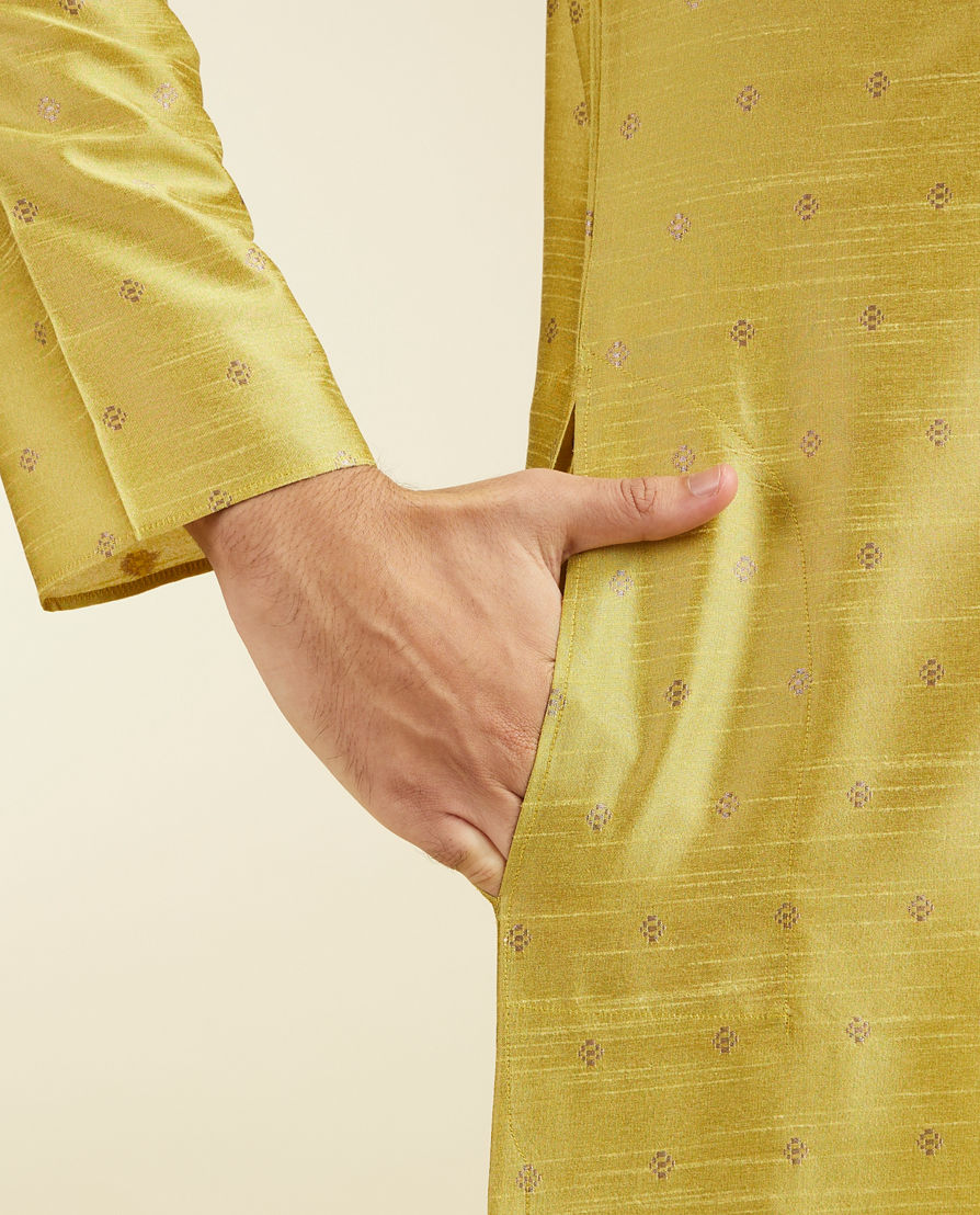 Diwas Men Mehndi Green Buta Patterned Kurta