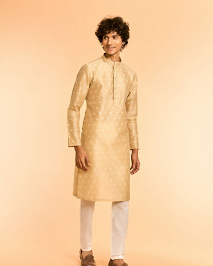 Diwas Men Beige Art Silk Celebration Kurta