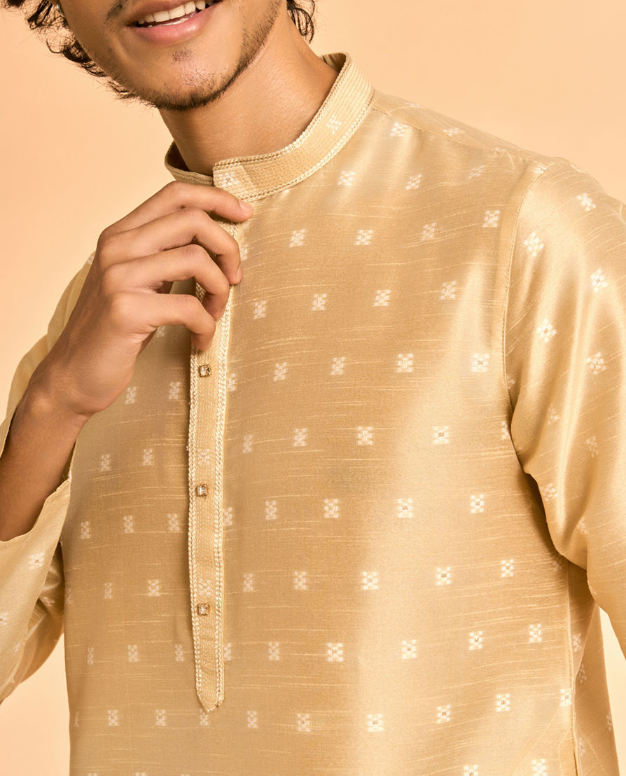 Diwas Men Beige Art Silk Celebration Kurta