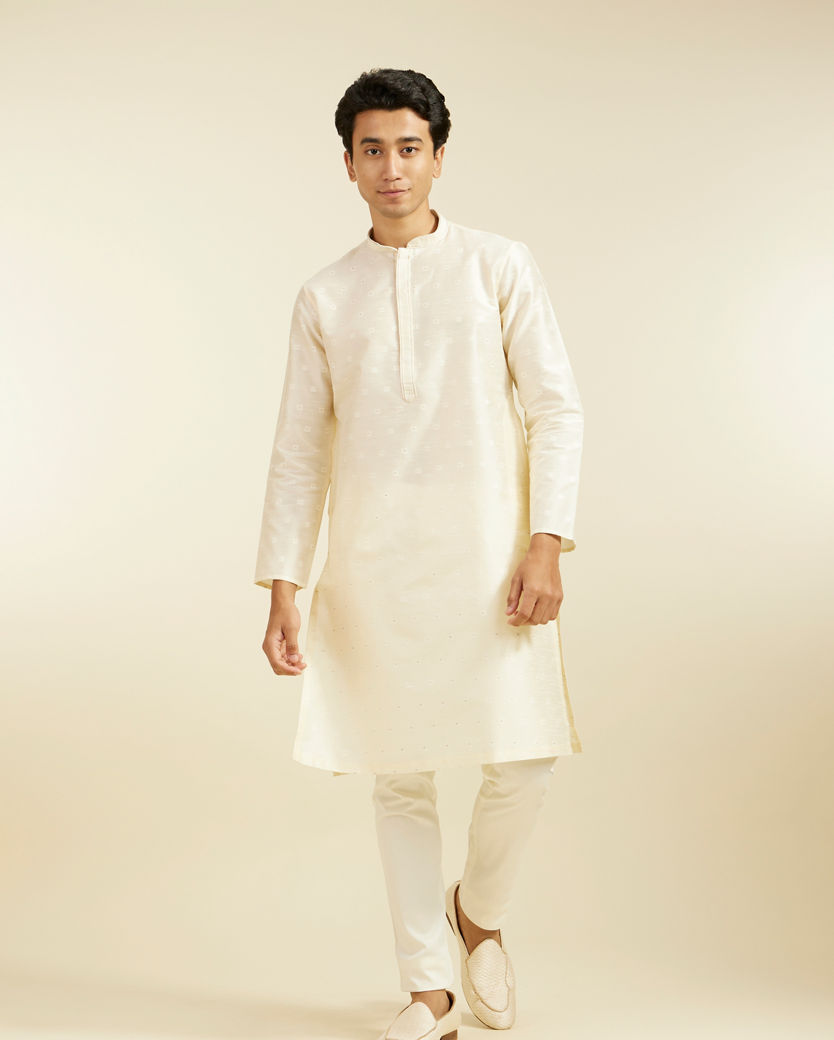 Diwas Men Cream Beige Buta Embroidered Kurta with Sequin