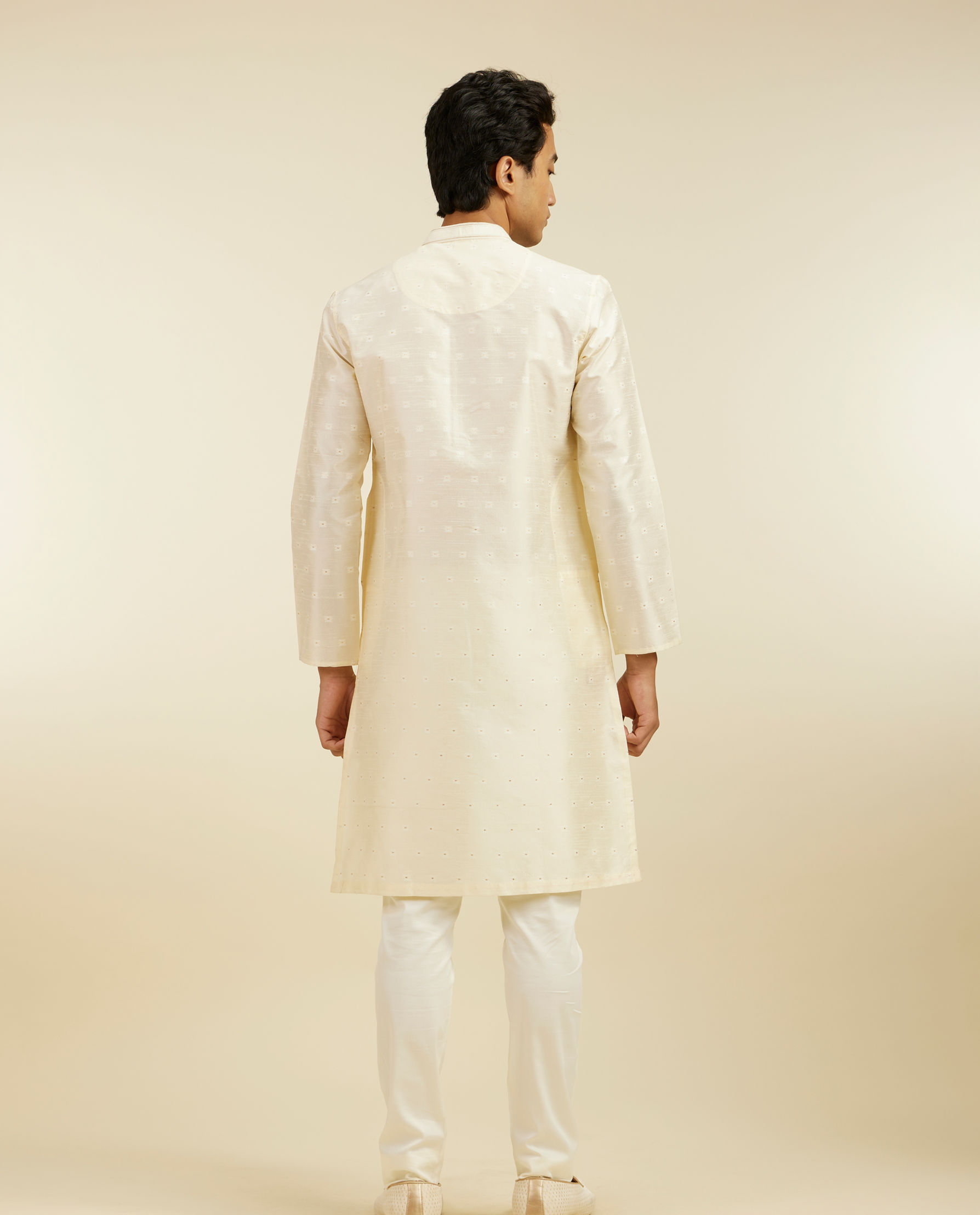 alt message - Diwas Men Cream Beige Buta Embroidered Kurta with Sequin image number 4