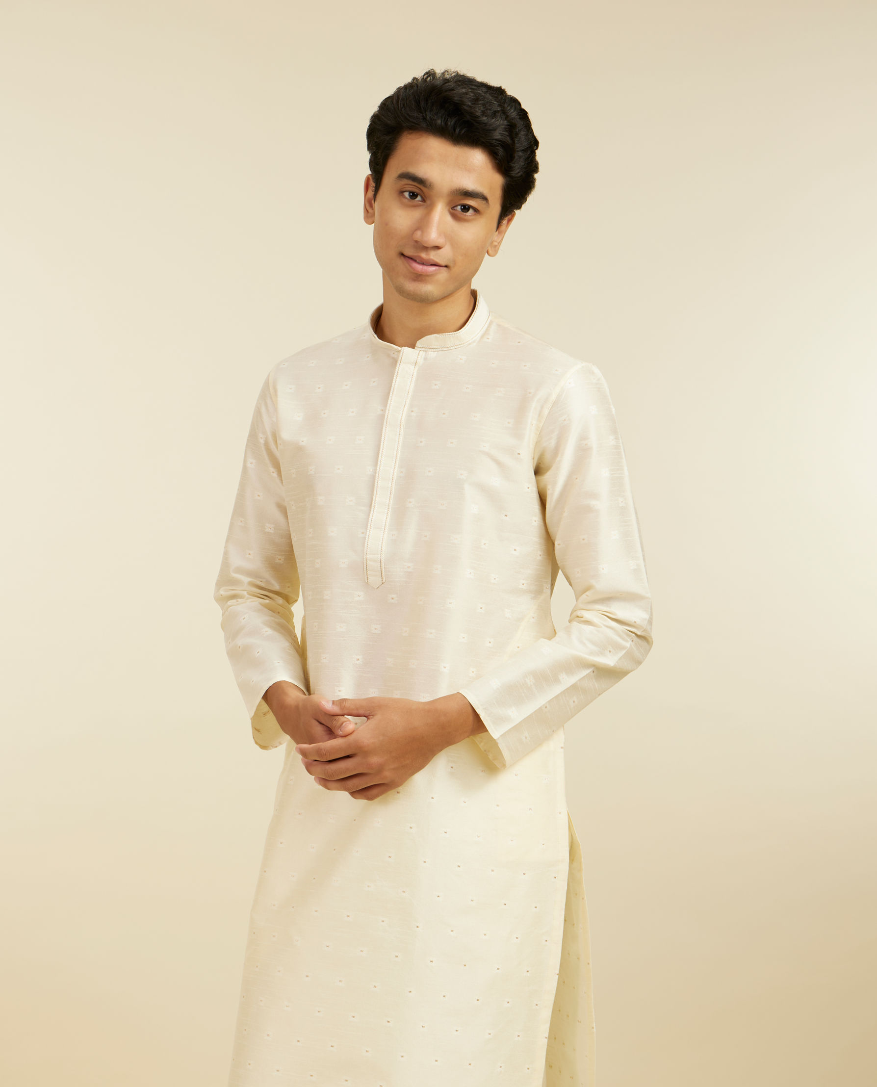 Diwas Men Cream Beige Buta Embroidered Kurta with Sequin