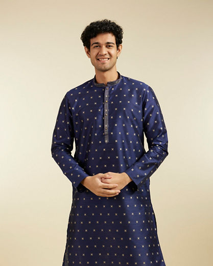 Diwas Men Indigo Blue Buta Embroidered Kurta with Sequin