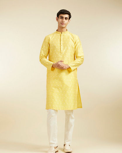 Diwas Men Sunshine Yellow Buta Embroidered Kurta with Sequin